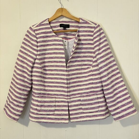 NEW Talbots Women’s Size 8 Pink Blue White Striped Blazer Cotton Jacket Tweed - Picture 9 of 16